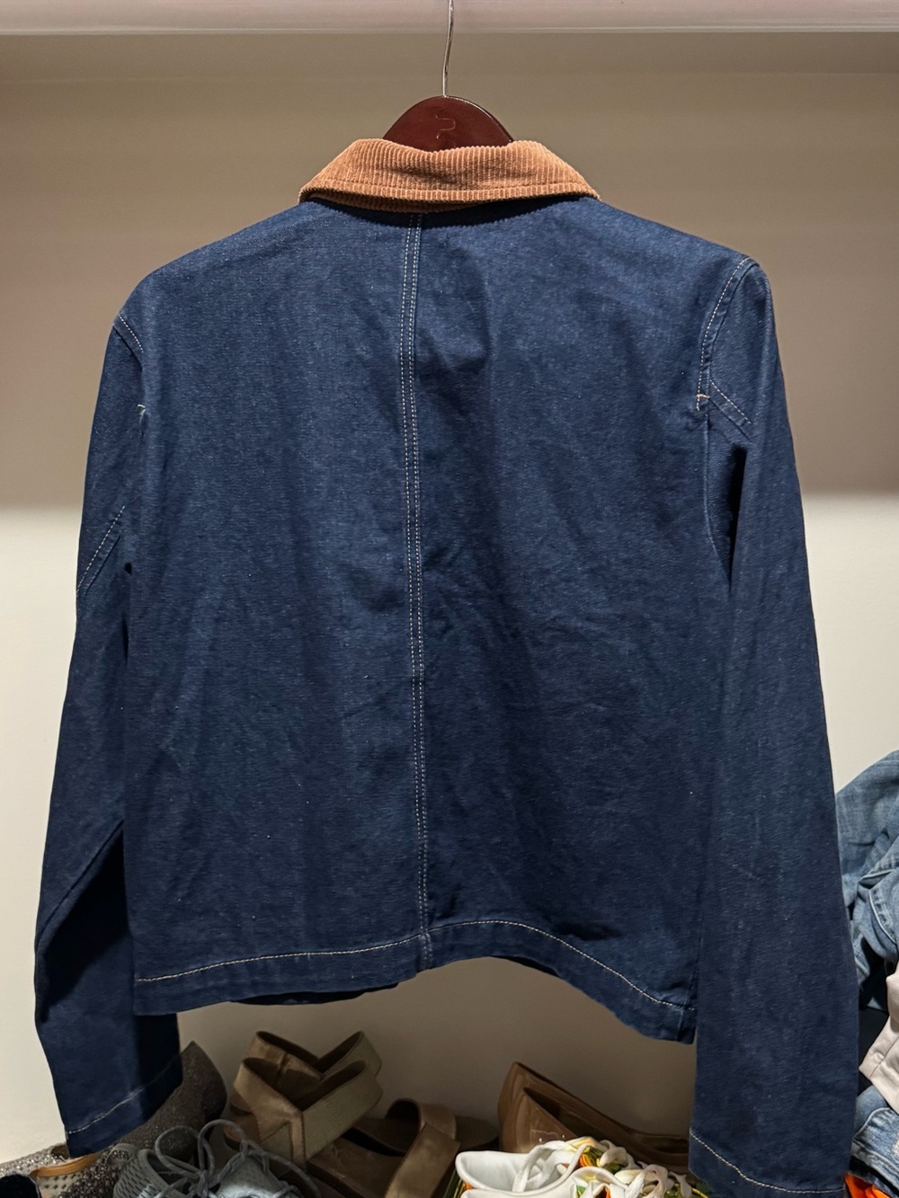 Madden Girl Dark Blue Denim Jacket with Tan Corduroy Collar - Picture 6 of 6